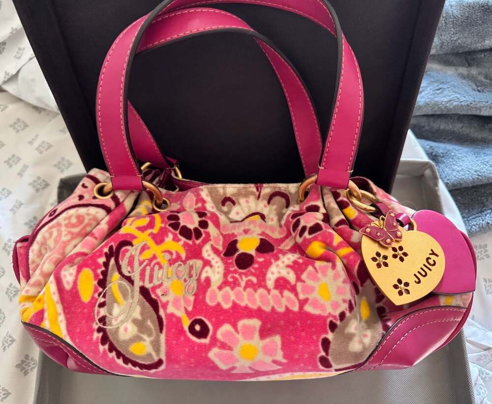 Juicy Couture Floral Terry Cloth Shoulder Bag Pink Y2K